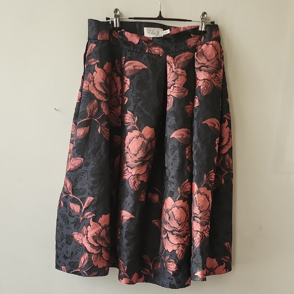 Eliza J Black and Pink Floral A-Line Skirt